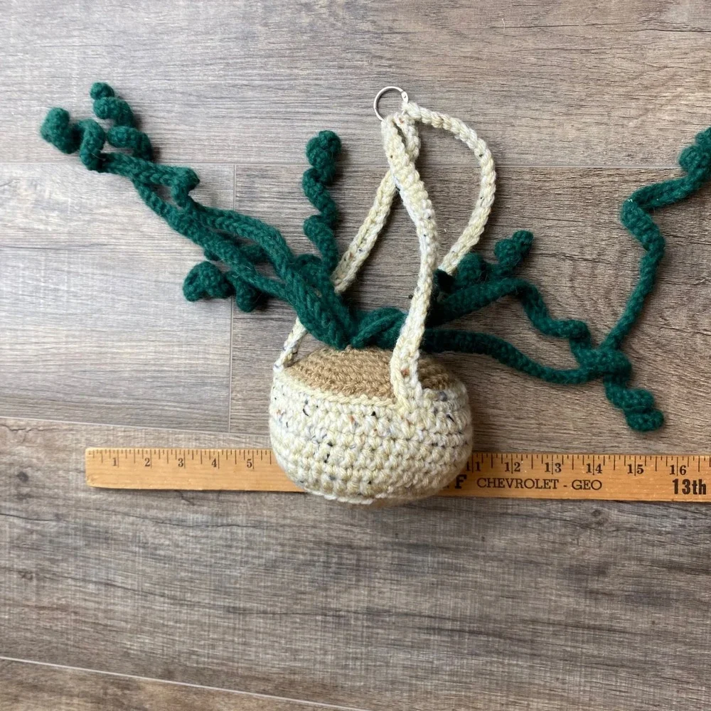 Handmade Crochet Hanging Plant with Faux Succulent Boho Green Decor‎